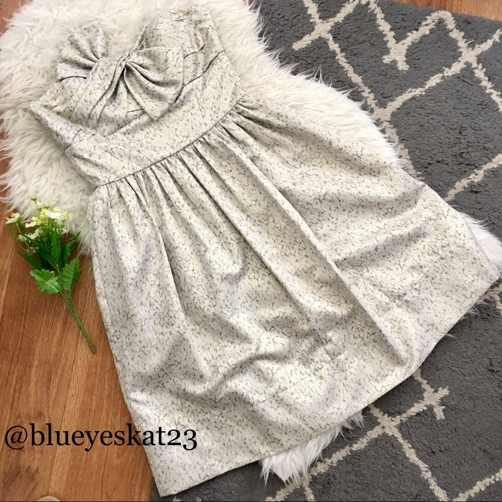 Silver Strapless Bow Fit & Flare Dress